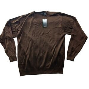 Gachu Mens V-Neck Sweater Brown Long Sleeve Acrylic Pullover Style 443 Size M